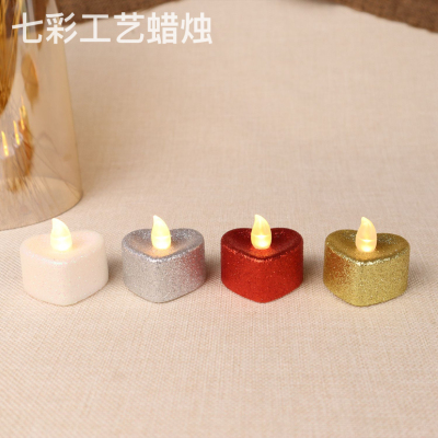 Glitter Powder Love Heart LED Electronic Candle Dusting Powder Flash Big Goods Brown Small Love Heart Dusting Powder Candle Atmosphere Decoration