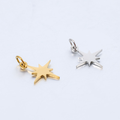 Stainless Steel Meteor Eight Awn Six-Pointed Star Ornament Accessories DIY Titanium Steel Single Hole with Ring XINGX Small Pendant Pendant