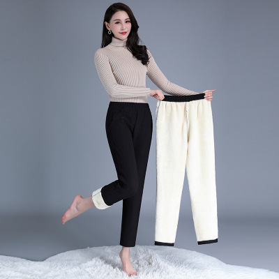 Autumn and Winter Middle-Aged and Elderly Mother Fleece Lined Padded Warm Keeping Casual Women's Pants Female Old Lady High Waist Loose Casual Straight-Leg