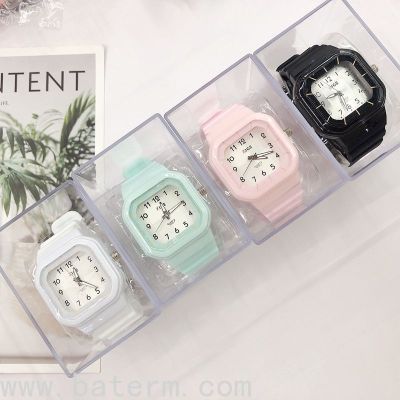 Korean Style Macaron Square Simple Digital Waterproof Watch Trendy Male and Female Students Hand Mounting Exam  Watch