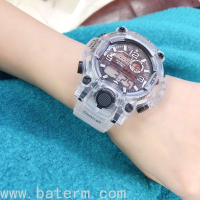 Harajuku Style Trend Large Dial Youth Sports Electronic Watch Transparent Strap Colored Shell Luminous Student Watch