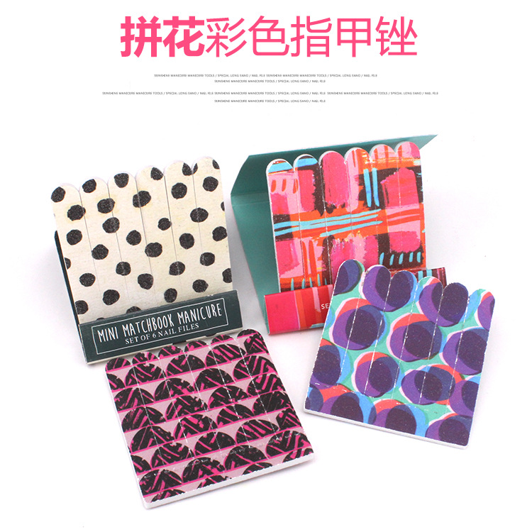 厂家自产自销拼花彩色指甲锉迷你六支联排锉美甲打磨工具