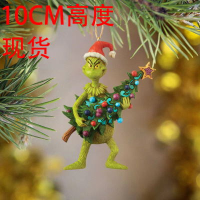 Cross-Border Christmas Grinch Green Fur Monster Ornaments Christmas Tree Love Hanging Resin Decorations Decoration Design
