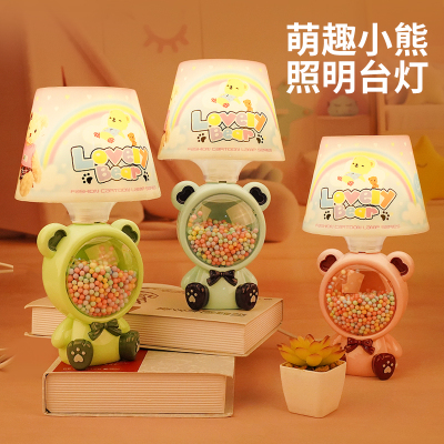Factory Direct Sales Cute Bear Cartoon Lighting Table Lamp Children's Room Student Desktop Cartoon Plug-in Table Lamp