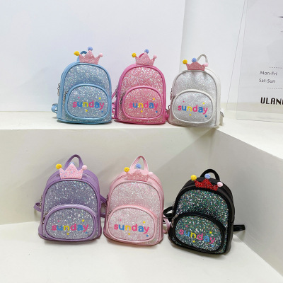 Children's Bag Cartoon Cute Sunday Crown Princess Bag Shiny Crystal Backpack