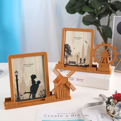 Factory Direct Sales Wood Grain Photo Frame Pen Holder Windmill Desktop Photo Frame