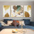 Golden Flower Living Room Decorative Painting Modern Minimalist Aluminum Alloy Sofa Background Triptych Mural Crystal Porcelain Painting