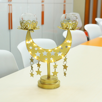 Middle East Arab Home Decorative Candlestick Decoration European Gold Metal Texture Star and Moon Decoration Hollow Candlestick