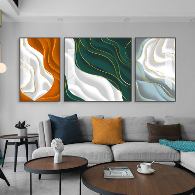 European-Style Minimalistic Abstraction Line Wall Three-Piece Crystal Porcelain Painting Living Room Wall Aluminum Alloy Frame Decorative Painting