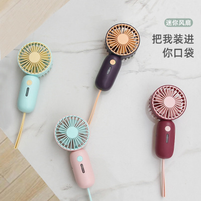 New Mini Handheld Fan USB Charging Strap Lanyard Color Series Portable Portable Summer Pocket Fan