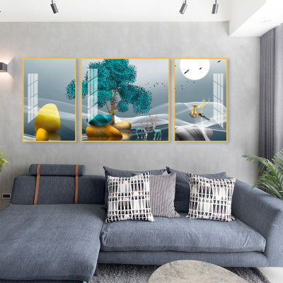 Chinese Style Living Room Decorative Painting Three-Piece Painting Modern Sofa Background Wall Decorative Painting Crystal Porcelain Wall Painting