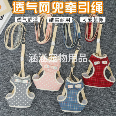 Plaid Chest Strap Pet Hand Holding Rope Dot Dog Vest Hand Holding Rope Mesh Chest Back Dog Leash Cat Rope Wholesale