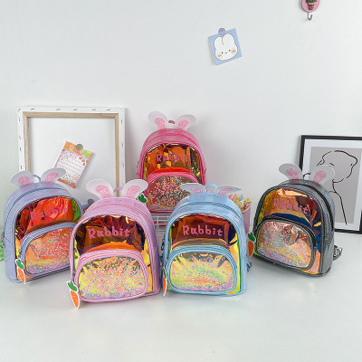 2021 New Ins Transparent Sequins Children's Bag Cartoon Carrot Rabbit Ears Princess Backpack