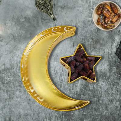 2021 New Eid Middle East Arab Halal Lesser Bairam Eid Al-Adha Dinner Plate Tray Wrought Iron Moon XINGX Decoration