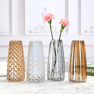New Creative Electroplating Square Vertical Edge Glass Vase Transparent Flower Arrangement Desktop Ins Vase Wholesale Glass Manufacturer