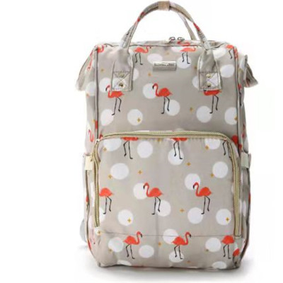 Flamingo Printed Fabric Mummy Backpack Waterproof Multifunctional Baby Bag Feeding Bottle Backpack Prenatal Bag