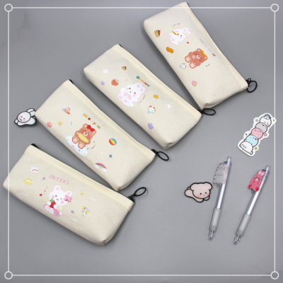 New Canvas Pen Bag Korean Style Internet Celebrity Stationery Storage Bag Cute Cartoon Student Stationery Storage Bag