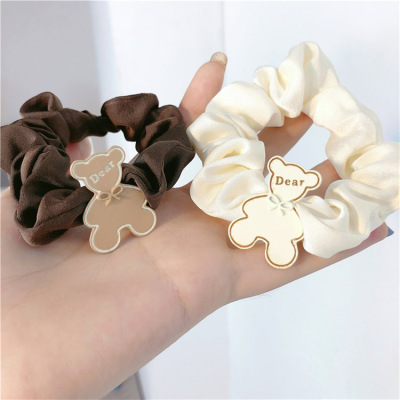 Cute Girl Heart Hair Rope Metal Bear Hair Ring Hair Rope Simple Wild Candy Color Fabric Large Intestine Ring Hair Accessories