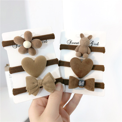 Bowknot Hair Ring Autumn and Winter Love Bear Rubber Band 2021 New Hair Rope Girl Leather Case Korean Head Rope Headdress Female