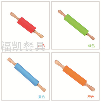 Non-Stick Surface Rolling Pin Colorful Wooden Handle Silicone Rolling Pin Rolling Pin Kitchen Accessories Cake Tools