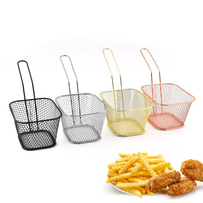 Stainless Steel Square Mini Frying Basket French Fries Basket Fried Chicken Snack Fry Basket Frying Basket Oil Filter Frying Pan Blue