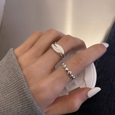Korean Rhombus Geometric Open Sterling Silver Ring Female Ins Trendy Special-Interest Design Cold Style High Fashion Personality