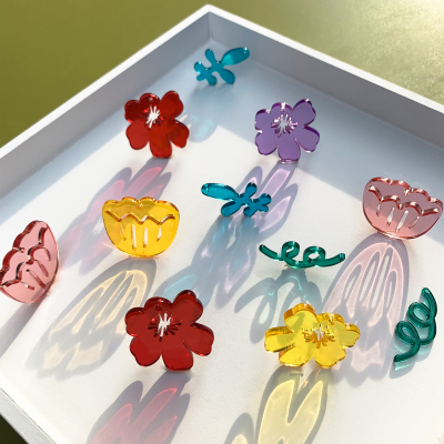 Hand-Painted Illustration Line Tulip Flower Leaf Acrylic Pendant DIY Handmade Ornament Earrings Accessories Material
