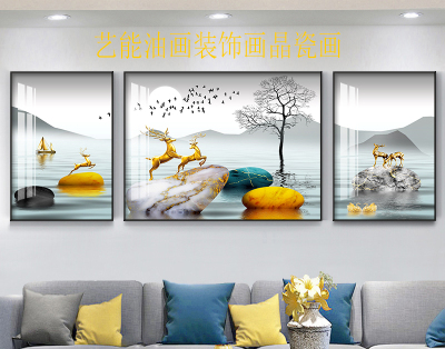 Light Luxury Living Room Decorative Painting Sofa Background Wall Mural Modern Minimalist and Magnificent Three-Piece Painting Restaurant Paintings Crystal Porcelain Painting