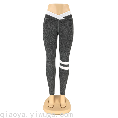 New Cropped Yoga Pants Color Matching Fashion Fitness Pants Women's Tight High Waist Hip Lift Leggings Sports Running