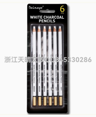 Dainayw White Charcoal Pencil Drawing Suit, 6 Pieces Smooth Soft Medium Sketching Pencil Art Supplies, Used