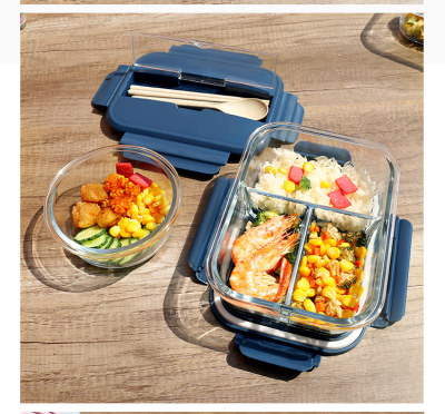Separated Glass Bowl Microwave Oven Heat-Resistant Work Student Insulated Lunch Box Transparent Sealed Bento Crisper