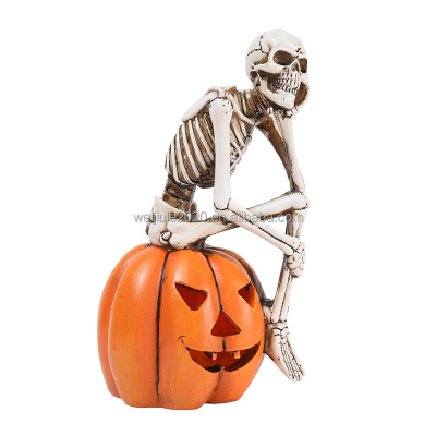 Well Sale 2021 Resin Human Skull Sits On Pumpkin Model Led S