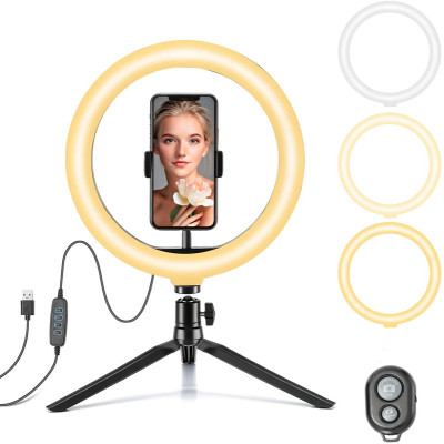 Desktop Phone Live Streaming Fill Light 10-Inch 26cm Ring Self-Timer Lamp Cold and Warm Color Temperature Lighting Lamp