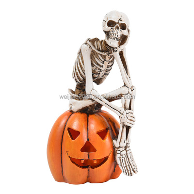 Well Sale 2021 One Set Resin Skull Skeleton Sits On Pumpkin 