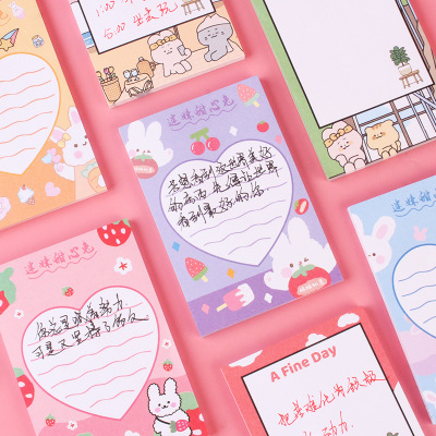 Japanese and Korean Ins Style Cute Sticky Note 50 Pieces Note Sticker Cute Cartoon Animal Fruit Pattern Thickened Message Book