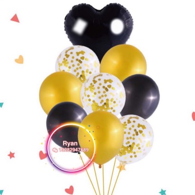 Cross-Border Hot Selling Factory Direct Sales 9PCs Metallic Confetti Classic Latex Balloons Set