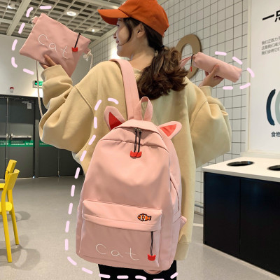 Cute Cat Cute Backpack Korean Style Large Capacity Girl's Schoolbag Traveling Three-Piece Suit Backpack for Junior and Senior High School Students
