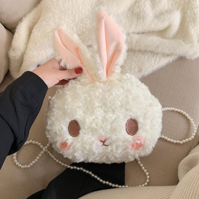 Japanese Cute Rabbit Plush Bag Women's Korean-Style Ins Cartoon Students' Crossbody Bag Pearl Shoulder Strap Ugly Cute Single Shoulder Bag