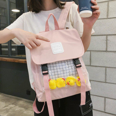 Harajuku Style Flip Backpack Transparent Nylon High School Student Campus Backpack Japanese Chic Elegant College Students Bag