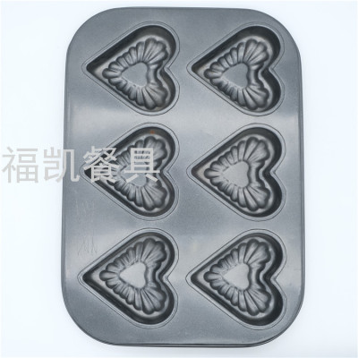 New 6-Piece Metal Non-Stick Carbon Steel Heart-Shaped Cake Mold Baking Pan English Muffin Tray