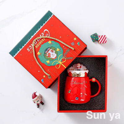 Creative Christmas Cup Gift Box Ceramic Cup Cute Mug Coffee Cup with Lid