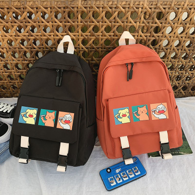 Fashion Cartoon Contrast Color Schoolbag Campus Minimalist College Student Casual Backpack Korean Junior High School Student Backpack