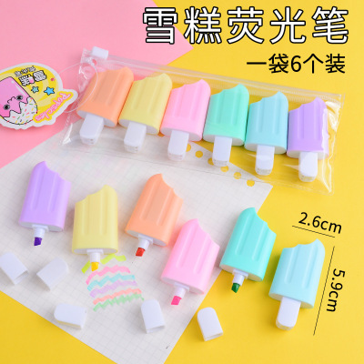 Fluorescent Pen Small Cute Mini Color Marker Student Children Ice Cream Shape Marking Pen Christmas Gift