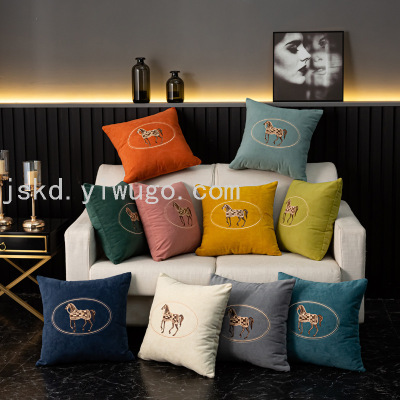 American Horse Pillow Cushion Model Room Living Room Sofa Luxury Pillow Office Bed Head Embroidery Craft Pillowcase