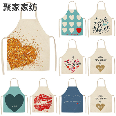 Red Lip Letter Kitchen Apron Women's Cotton Linen Bib Home Cleaning Apron Home Cooking Apron 55x68cm