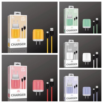 Foreign Trade Macaron Set 2-in-1 Qc3.0 Fast Charging Charger 1a2a European Standard American Standard Applicable to Apple Android