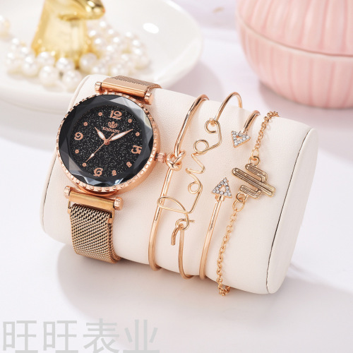 Watch Women‘s New Hot Sale Quartz Strap Bracelet Five-Piece Set Trendy Ladies Watches Bracelet Set Casual