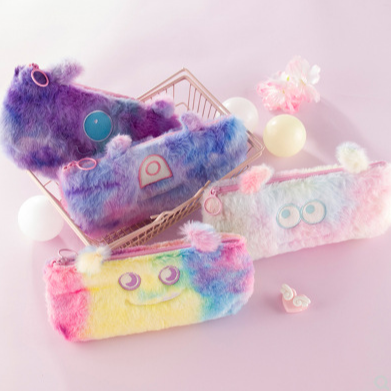 New Cute Pencil Case Little Monster Gradient Plush Stationery Storage Bag Large Capacity Student Pencil Bag