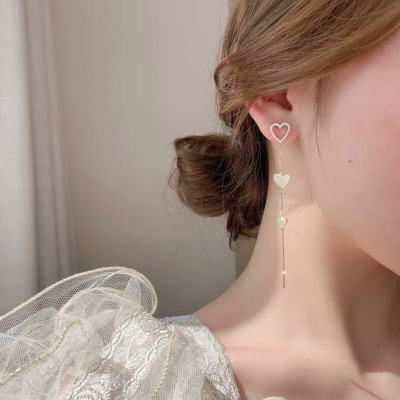 925 Silver Needle Elegant Heart Earrings Zircon Earrings Long Red Eardrops Women Korean Style Douyin Online Influencer Earrings Women
