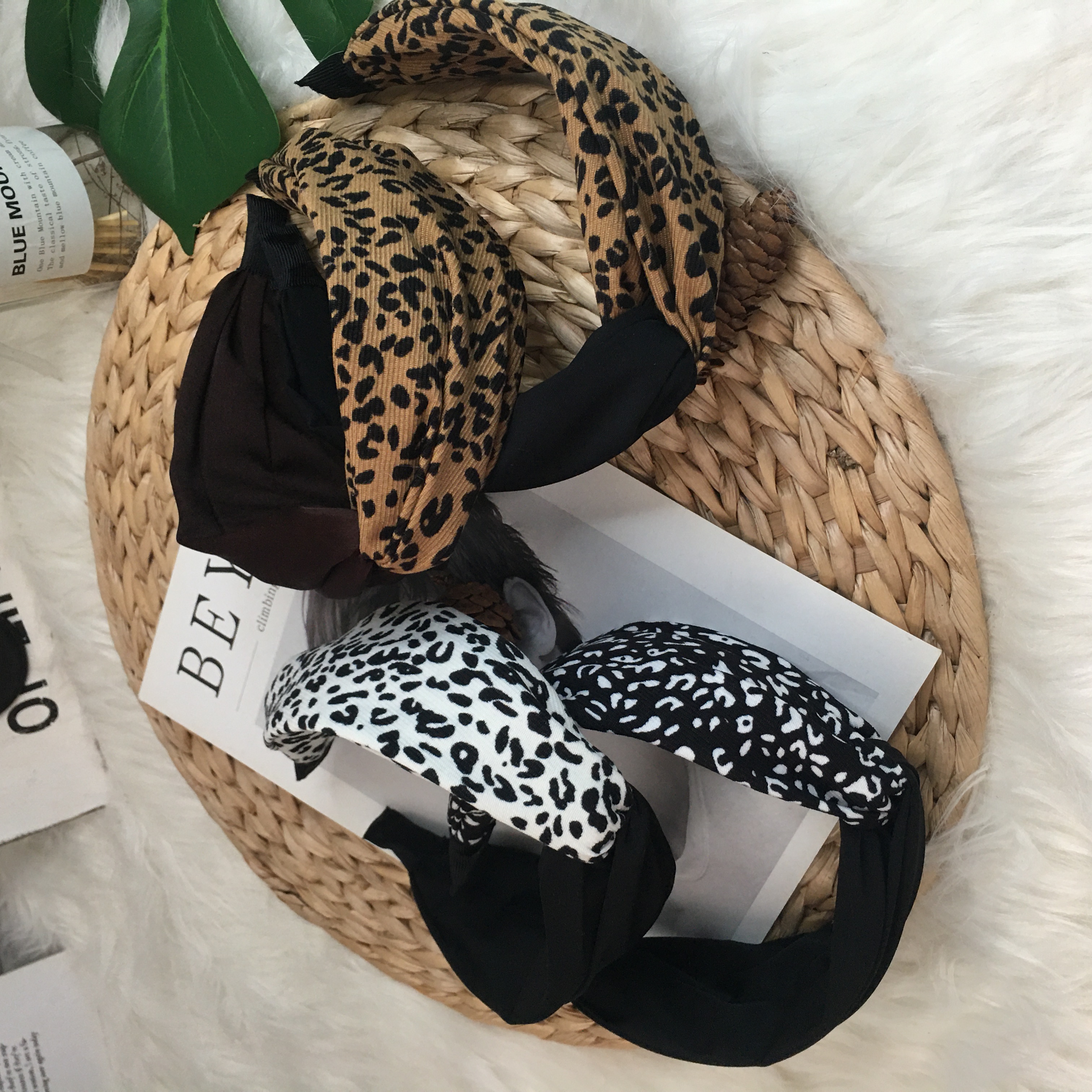 网红街头酷发带韩版复古宽边针织发箍撞色潮流束发压发头箍发圈